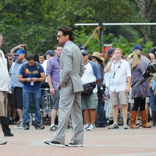 Robert Downey Jr. in Actors on The Set of The Avengers Shooting on Location in Manhattan
