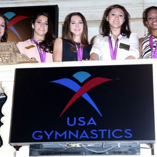 Jordyn Wieber, Aly Raisman, McKayla Maroney, Kyla Ross, Gabrielle Douglas in The 2012 U.S. Women's Gymnastics Olympic Gold Medal Team Ting The Closing Bell