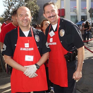 Steve Sambar, Marco Lozano in The Los Angeles Mission's Thanksgiving for Skid Row Homeless