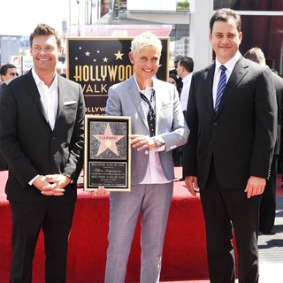 Ryan Seacrest, Ellen DeGeneres, Jimmy Kimmel in Ellen DeGeneres Is Honored with A Star on The Hollywood Walk of Fame