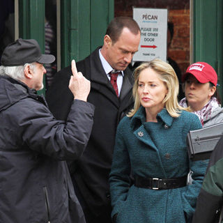 Christopher Meloni, Sharon Stone in On the set of 'Law & Order: Special Victims Unit' filming