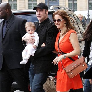 John Travolta, Kelly Preston, Benjamin Travolta in John Travolta Leaving The Ritz Hotel