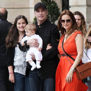John Travolta, Kelly Preston, Ella Bleu Travolta, Benjamin Travolta in John Travolta Leaving The Ritz Hotel