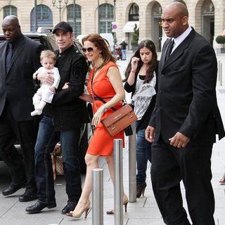 John Travolta, Kelly Preston, Ella Bleu Travolta, Benjamin Travolta in John Travolta Leaving The Ritz Hotel