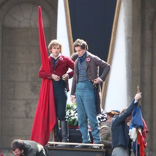 Aaron Tveit, Eddie Redmayne in On The Set of Les Miserables