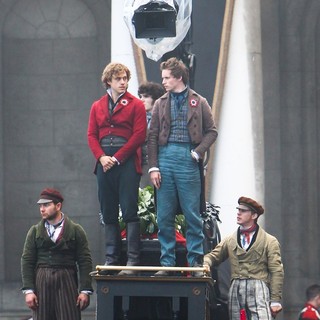 Aaron Tveit, Eddie Redmayne in On The Set of Les Miserables