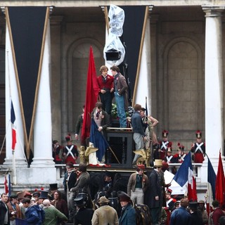 Aaron Tveit, Eddie Redmayne in On The Set of Les Miserables