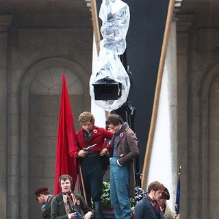 Aaron Tveit, Eddie Redmayne in On The Set of Les Miserables