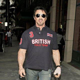Sylvester Stallone in Sylvester Stallone visits a medical building wearing a British Polo Team T- shirt