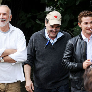 Frank Langella, Oliver Stone, Shia LaBeouf in On The Movie Set for The Film 'Wall Street 2: Money Never Sleeps'