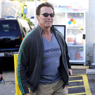 Arnold Schwarzenegger in Arnold Schwarzenegger leaving a restaurant with his son after having lunch