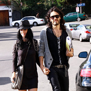 Katy Perry at Katy Perry and Russell Brand holding hands while walking on Sunset Blvd