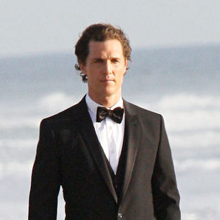 Matthew McConaughey in Matthew McConaughey dressed in a tuxedo for a photo shoot on Zuma Beach