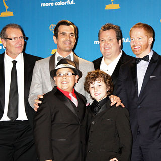 Ed O'Neill, Ty Burrell, Eric Stonestreet, Jesse Tyler Ferguson, Rico Rodriguez, Nathan Gould, Sarah Hyland in The 62nd Annual Primetime Emmy Awards - Press Room