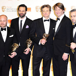 Gareth Unwin, Emile Sherman, Colin Firth, Tom Hooper, Iain Canning in 2011 Orange British Academy Film Awards (BAFTAs) - Press Room