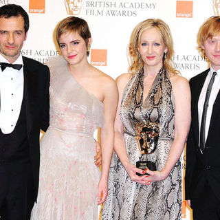 David Heyman, Emma Watson, J.K. Rowling, Rupert Grint in 2011 Orange British Academy Film Awards (BAFTAs) - Press Room