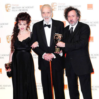 Helena Bonham Carter, Christopher Lee, Tim Burton in 2011 Orange British Academy Film Awards (BAFTAs) - Press Room