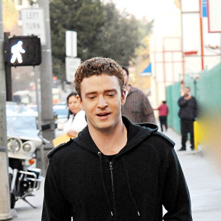 Justin Timberlake in Justin Timberlake wearing all black, on his way to the set of his new movie 'The Social Network'