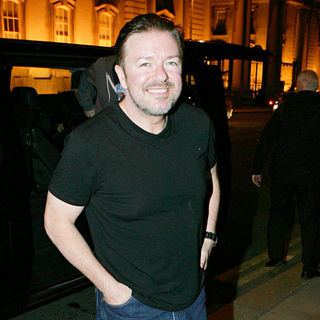Ricky Gervais in Ricky Gervais arriving at The Merrion Hotel following his show at the O2 Arena
