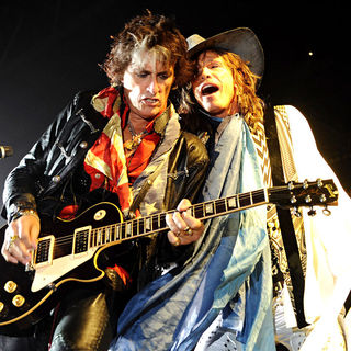 Joe Perry, Steven Tyler in Aerosmith Performing Live in Concert at O2 Arena