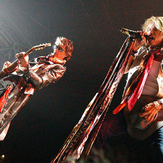 Joe Perry, Steven Tyler in Aerosmith performing live in concert