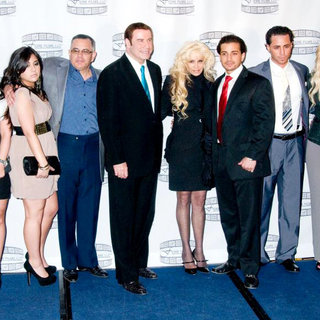 John Gotti Jr., John Travolta, Victoria Gotti, Carmine Gotti Agnello, Frank Gotti, Lindsay Lohan in 'Gotti: Three Generations' Press Conference