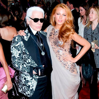 Karl Lagerfeld, Blake Lively in Alexander McQueen: Savage Beauty Costume Institute Gala