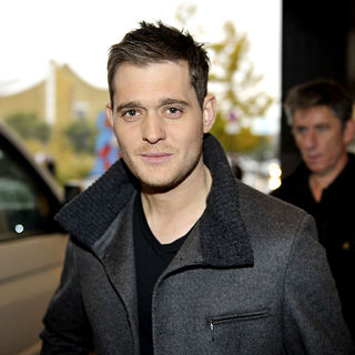 Michael Buble in Michael Buble signing autographs outside Hyatt Hotel