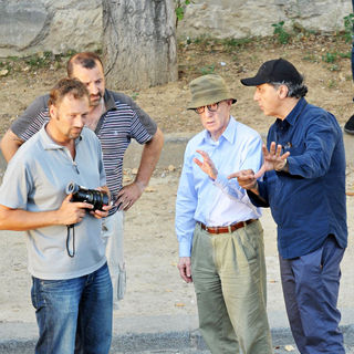 Woody Allen in Woody Allen Instructs His Team on The Set of His New Film 'Midnight in Paris' on The Dock of Seine
