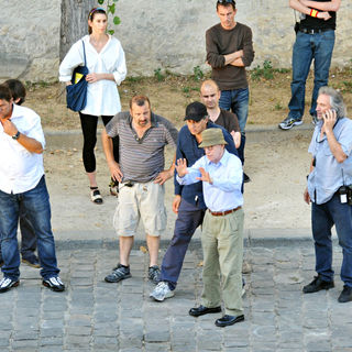 Woody Allen in Woody Allen Instructs His Team on The Set of His New Film 'Midnight in Paris' on The Dock of Seine
