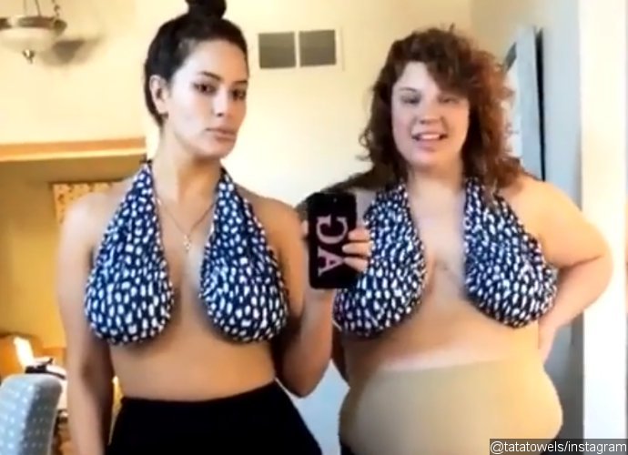 Ashley Graham and Her Sister Shake Their Breasts as They Wear Viral Ta-Ta Towels