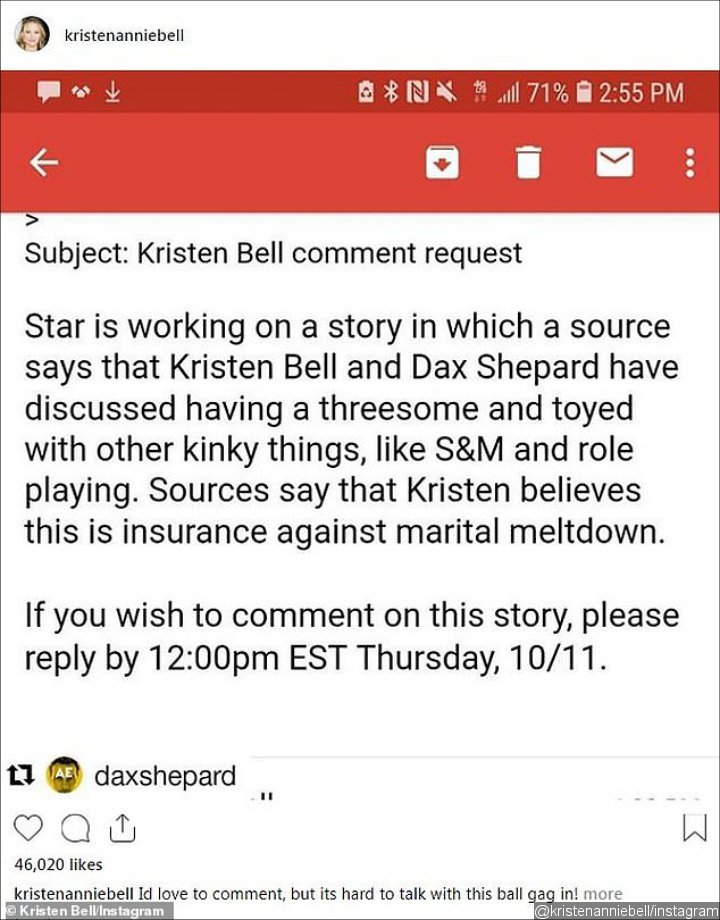 Dax Shepard Responds to Tablod's Claim About Kinky Sex Life