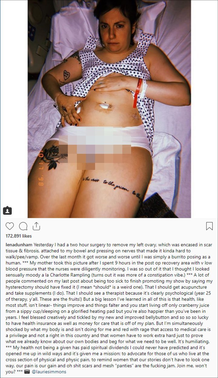 Lena Dunham's Post Ovary Removal Surgery Photo