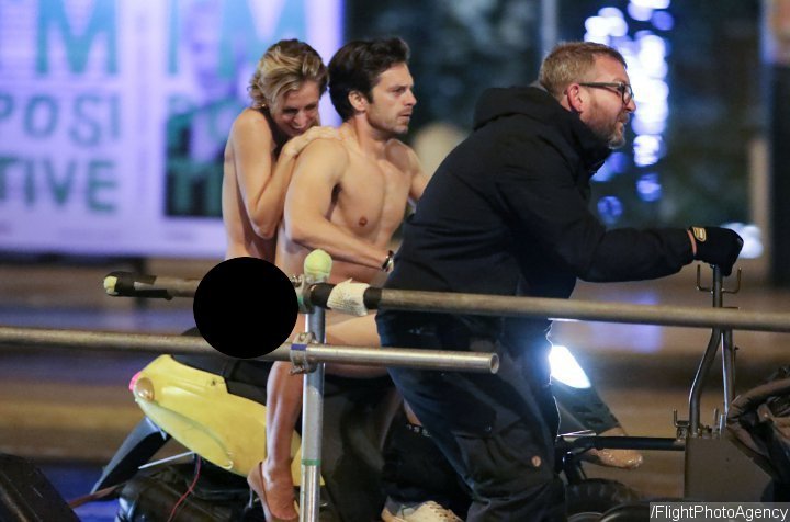 Sebastian Stan and Denise Gough's Naked Scooter Ride in Greece for 'Monday'