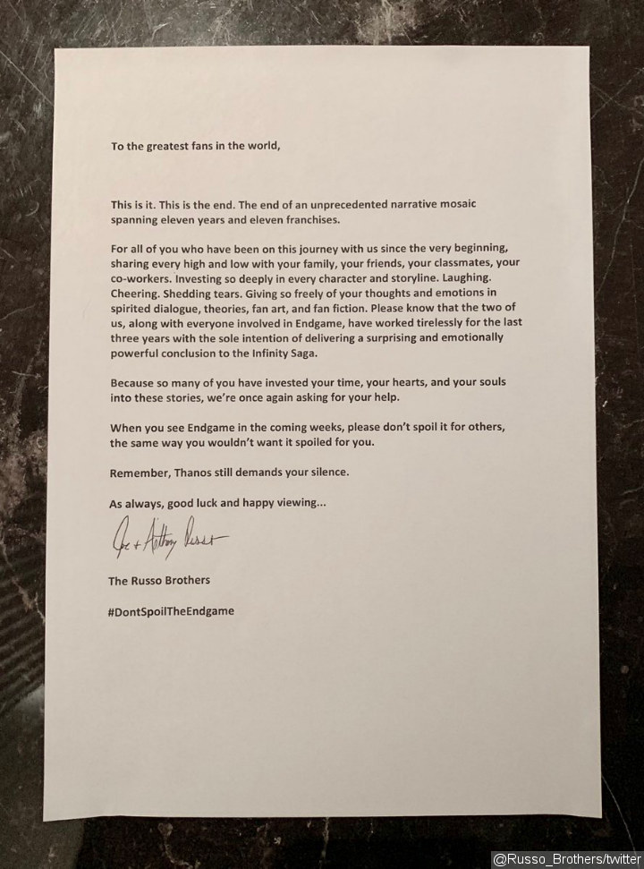 'Avengers: Endgame' Directors Beg Fans to Keep Spoilers Under Wraps