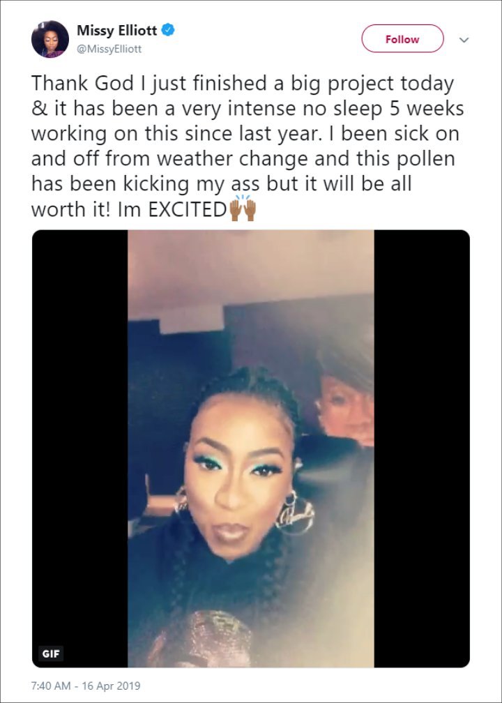 Missy Elliot's Twitter Post.