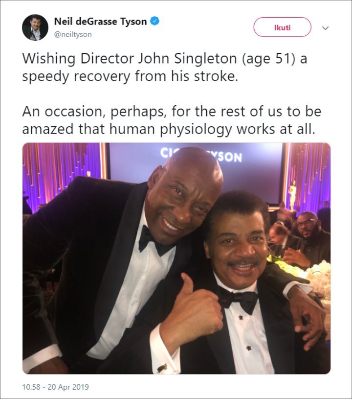 Neil deGrasse Tyson Wishes John a Speedy Recovery