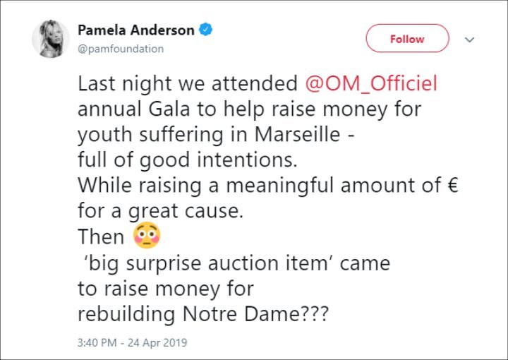 Pamela Anderson's Twitter Post.