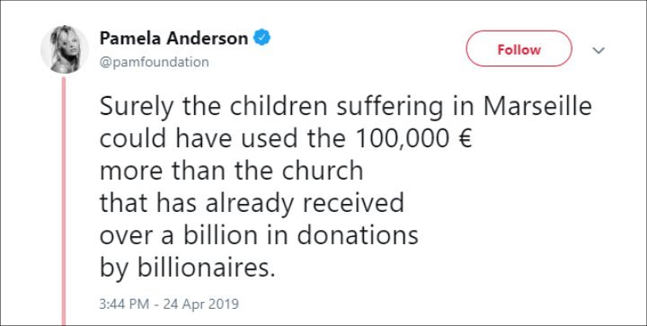 Pamela Anderson's Twitter Post.