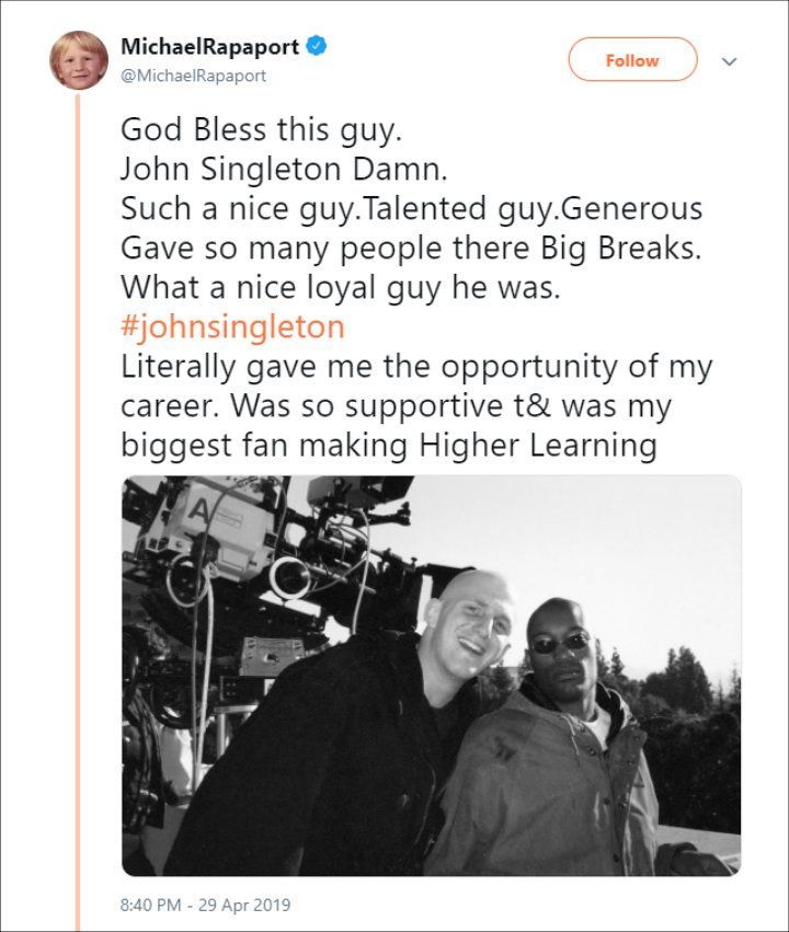 Michael Rapaport Mourns Death of John Singleton