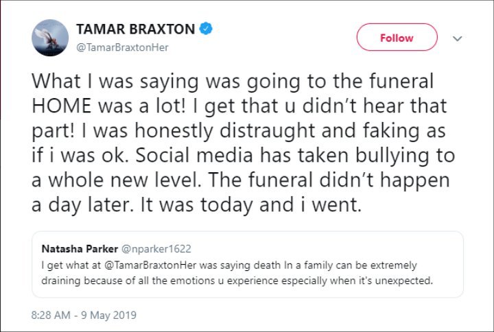 Tamar Braxton's Twitter post.