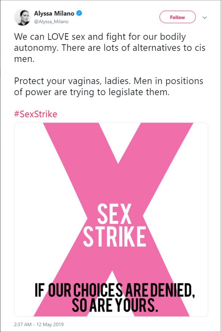 Alyssa Milano Calls for Sex Strike to Protest Strict Abortion Laws