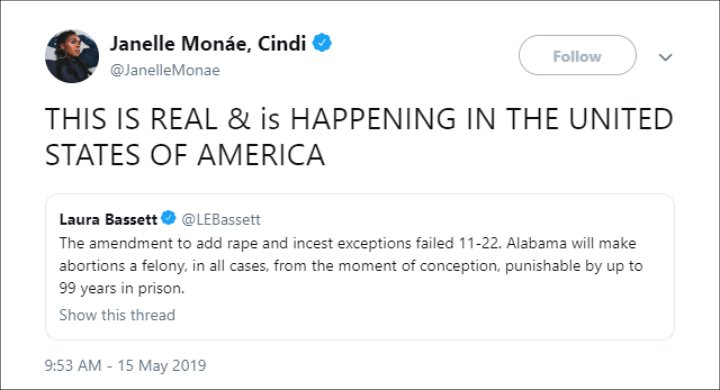 Janelle Monae Reacts to Alabama Abortion Bill