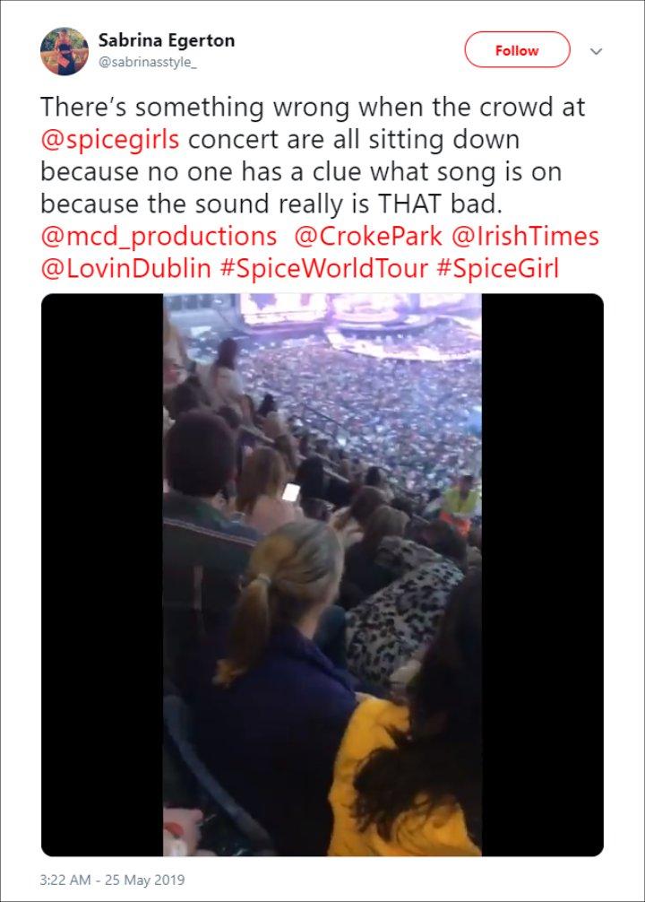 Spice Girls' Fan Complains About Sound Issues at Dublin Concert