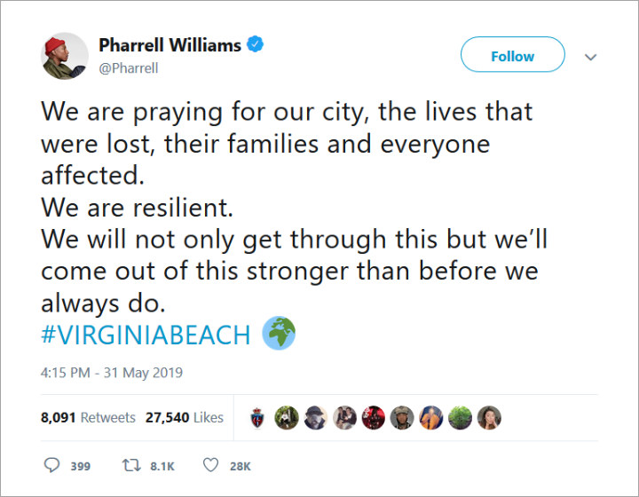 Pharrell Williams Reacted to Virginia Shooting