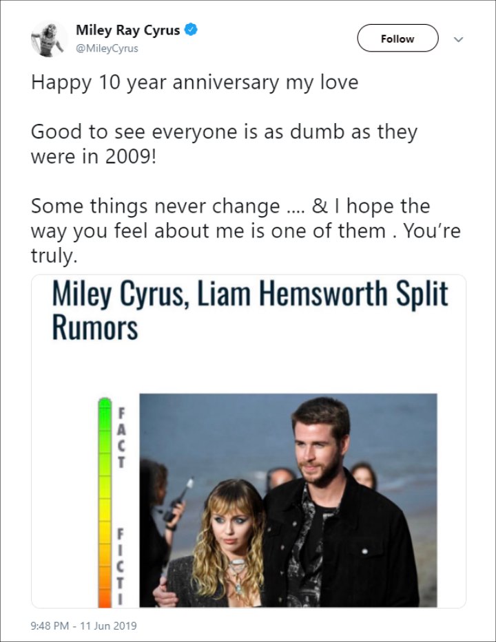 Miley Cyrus Mocks Endless Split Rumors