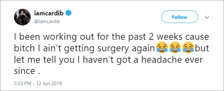 Cardi B Vows to Never Get Plastic Surgery Again
