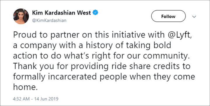 Kim Kardashian Announces Partnership With Lyft to Aid Ex-cons