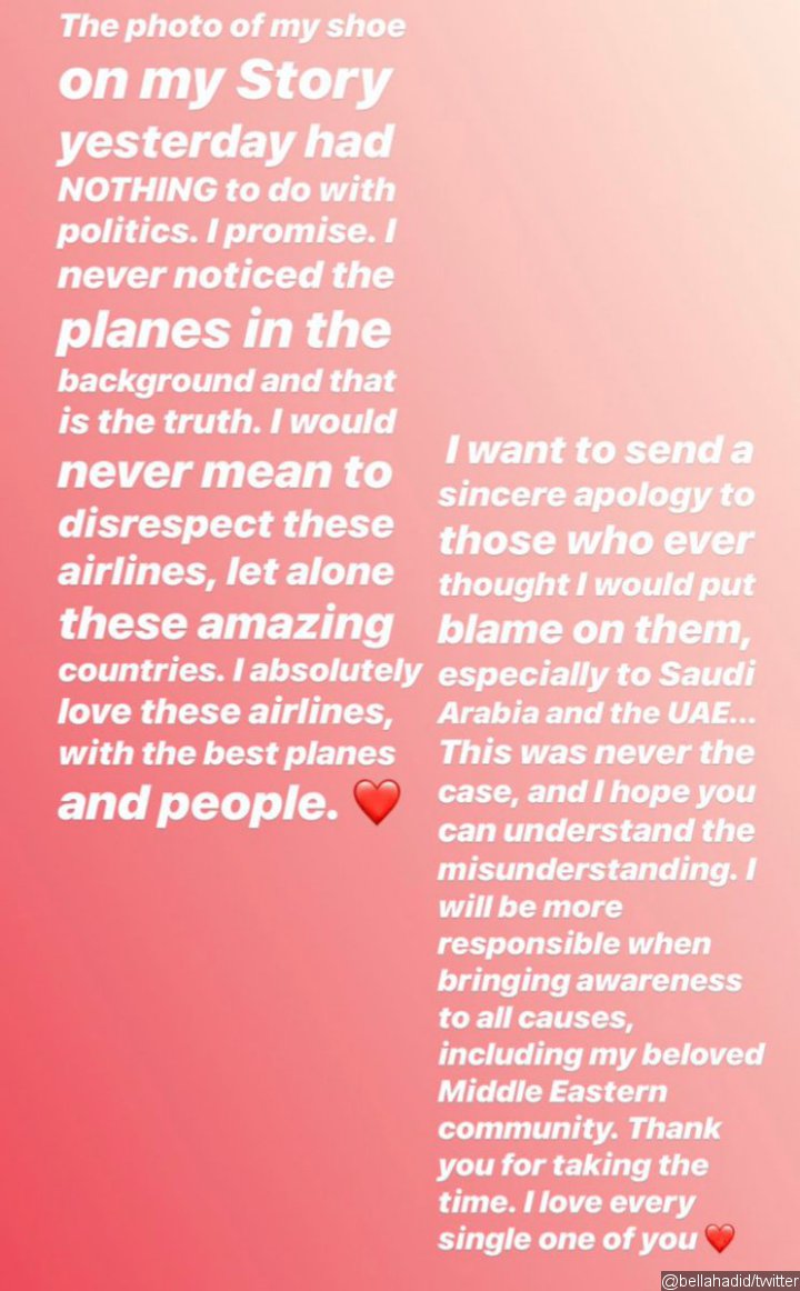 Bella Hadid's Twitter post.