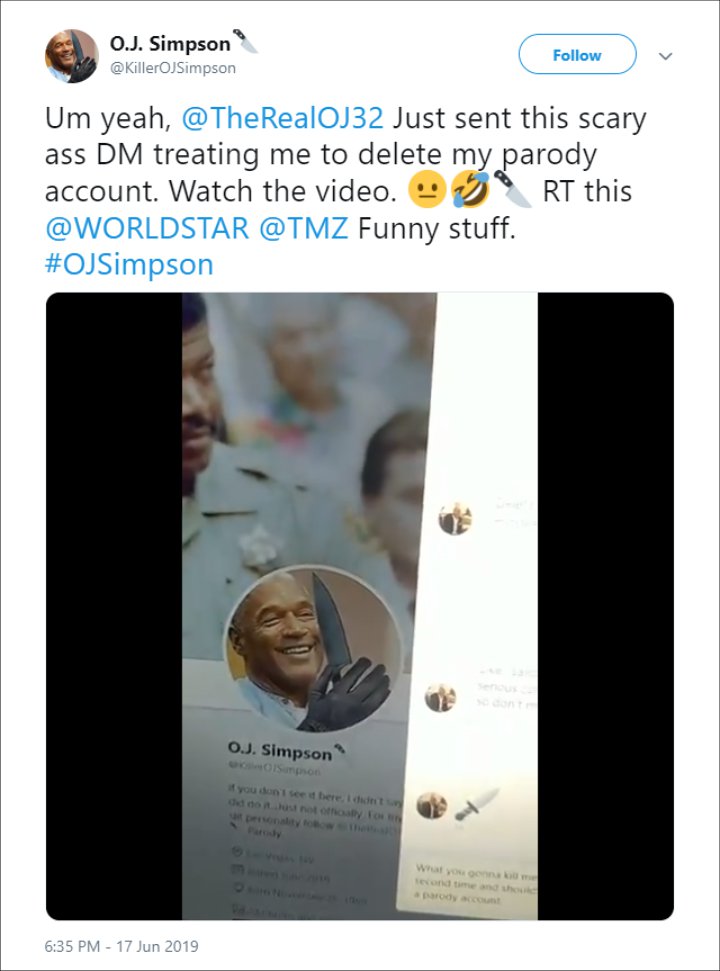 O J Simpson Accused Of Threatening Man Who Parodies His Twitter Account O J Simpson Accused Of Threatening Man Who Parodies His Twitter Account